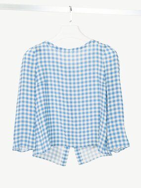 Prada AW13 Blue Gingham Silk Crepe Blouse